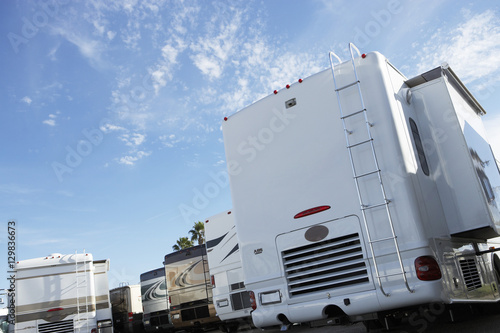 Obraz na plátne Recreational vehicles parked at sales lot