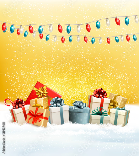 Christmas presents with a garland and a gift boxes. Vector.