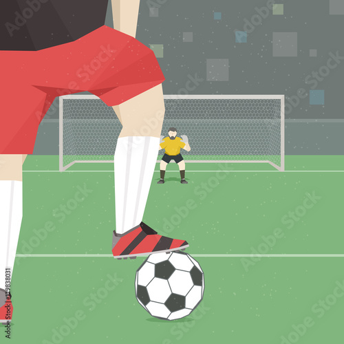 Soccer player taking penalty kick. Vector illustration.