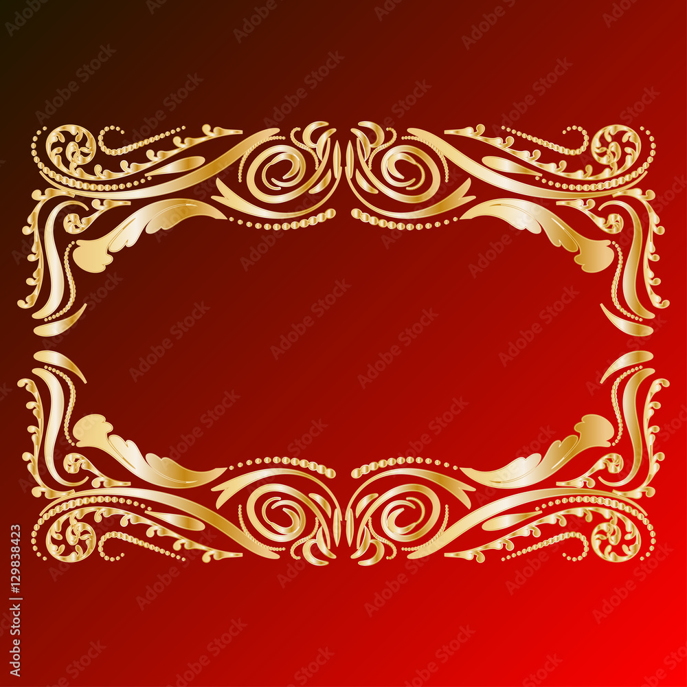 Vector decorative frame retro vector gold frame on red background. Premium design element