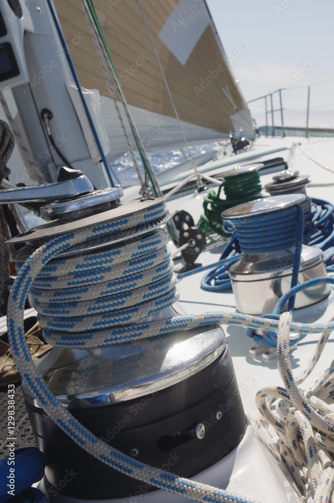 Closeup of winch on the yacht