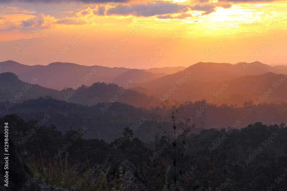 Beautiful scenery during time the sunset and cordillera alternating layers of Doi Pha Phung at Nan province,Thailand is a very popular for photographers and tourists. Attractions and natural Concept Beautiful scenery during time the sunset and cordillera alternating layers of Doi Pha Phung at Nan province,Thailand is a very popular for photographers and tourists. Attractions and natural Concept