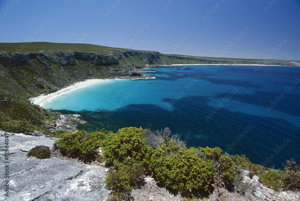 View from Cape du Couedit towards Weirs Cove and coastline at southwest tip of island, Kangaroo Island, South Australia View from Cape du Couedit towards Weirs Cove and coastline at southwest tip of island, Kangaroo Island, South Australia