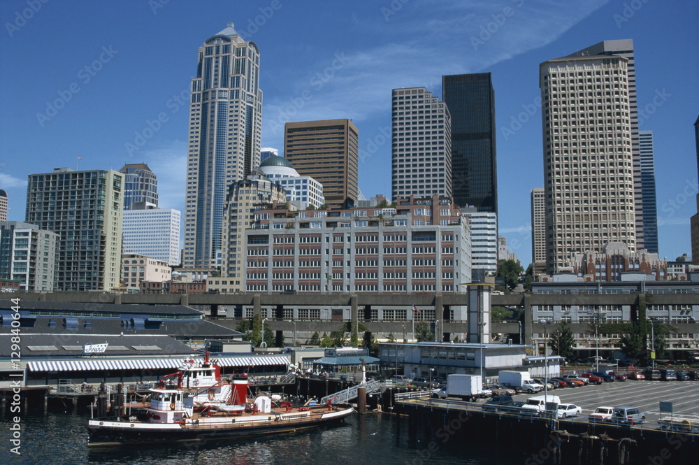 Downtown waterfront and ferry harbour, Seattle, Washington state Downtown waterfront and ferry harbour, Seattle, Washington state