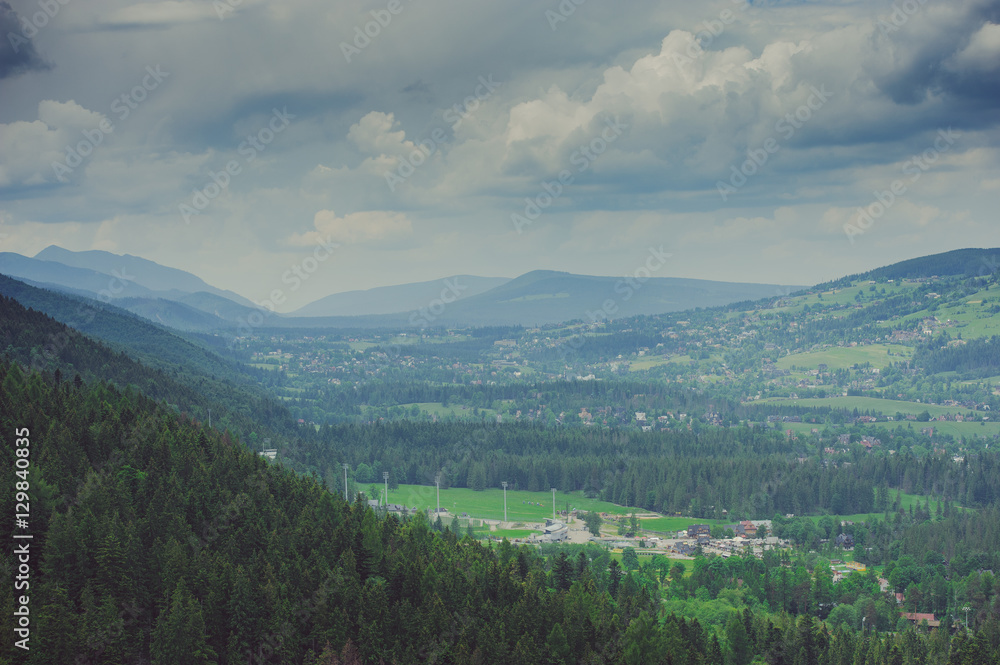 Valley in high mountain. Natural composition