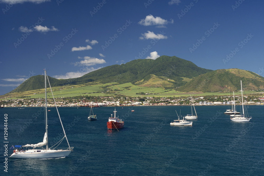 Moored boats off Basseterre, St. Kitts, Leeward Islands Moored boats off Basseterre, St. Kitts, Leeward Islands