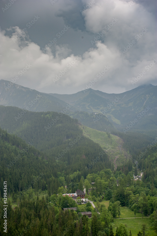View of Tatra Mountains from hiking trail. Poland.