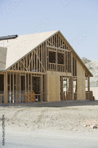 Wooden frame of a newly house under construction
