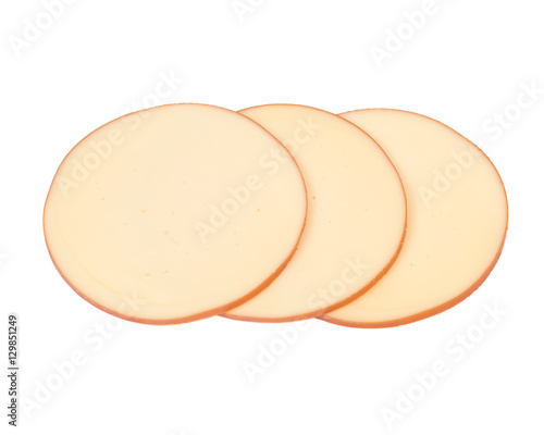 Valokuva Sliced amish farm organic smoked gouda cheese isolated on white background