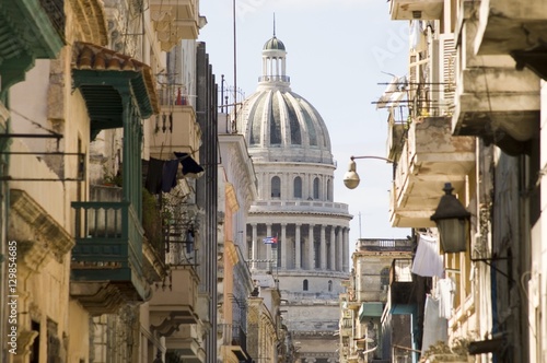 A view of the Capitolio seen through the streets of Habana Vieja (old town), Havana, Cuba photo