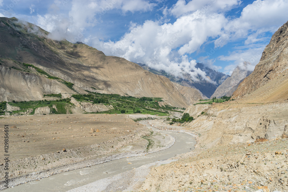 River curve and Askole village, K2 trek, Pakistan