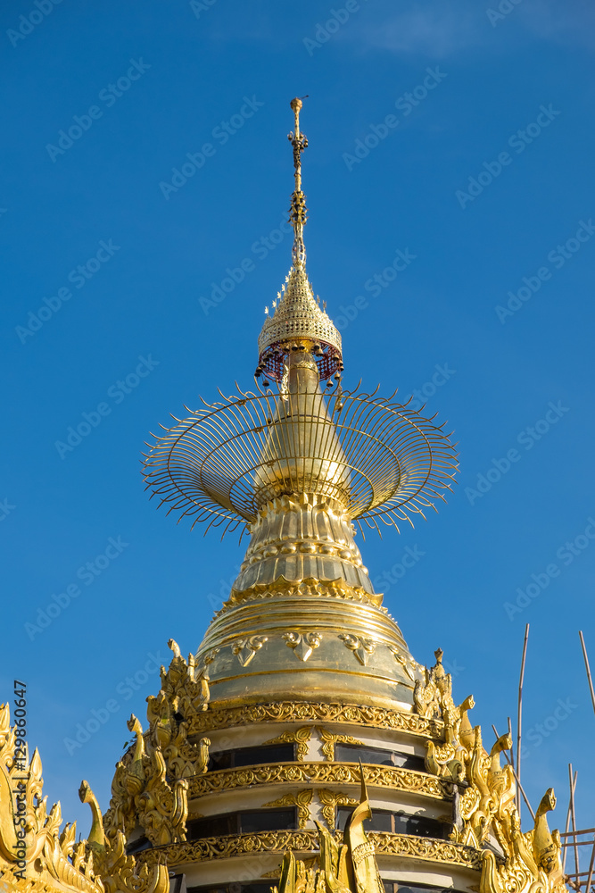 Naklejka premium Traditional Myanmar style top of pagoda, Yangon city, Myanmar