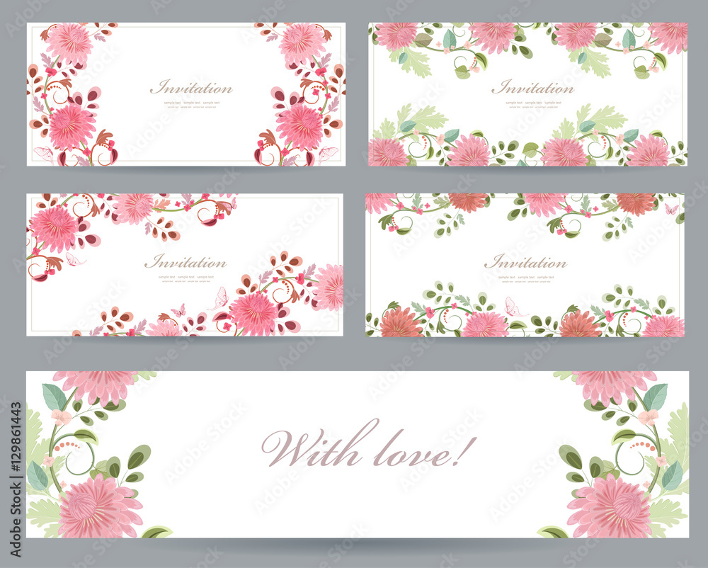 romantic collection of greeting cards with chrysanthemum for you