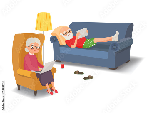 Elderly couple with gadgets