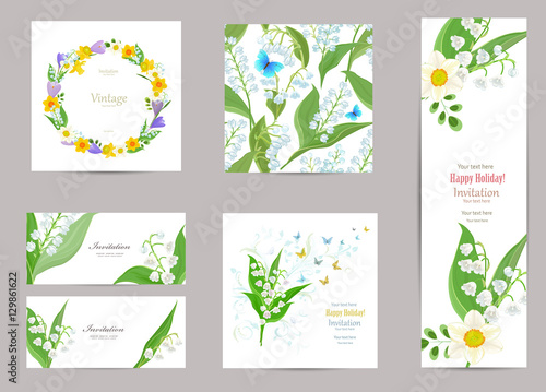 collection of greeting cards with blossom daffodils and lily of
