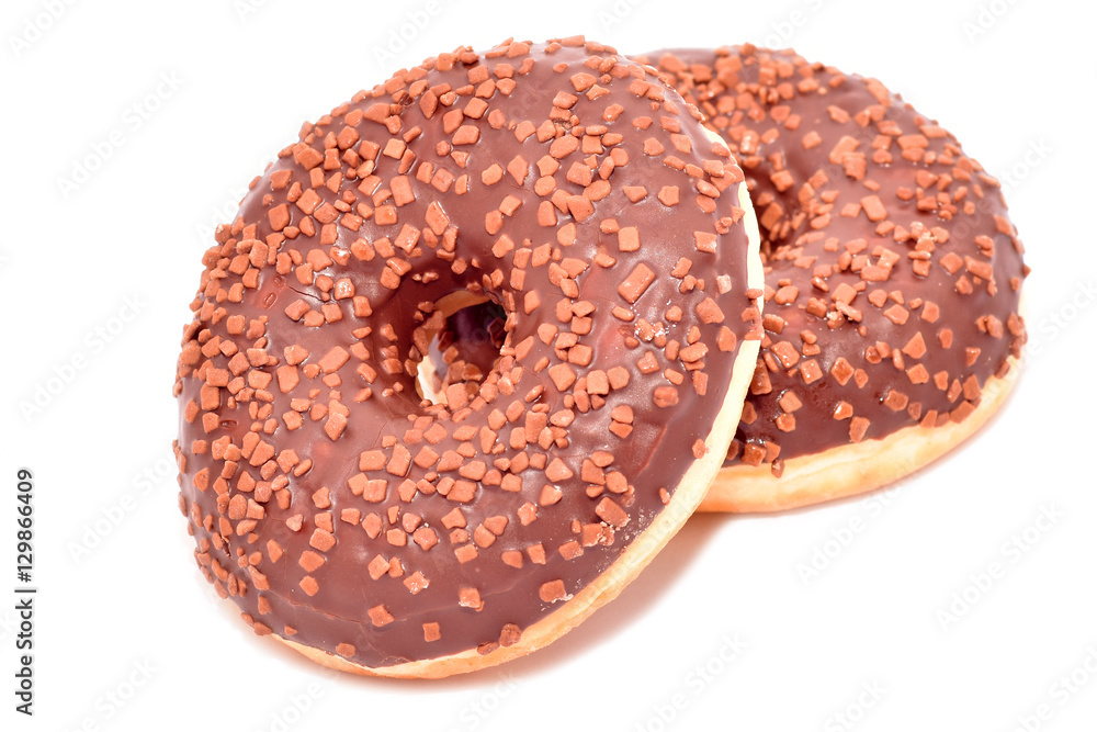 Fresh donuts with chocolate isolated on white Fresh donuts with chocolate isolated on white