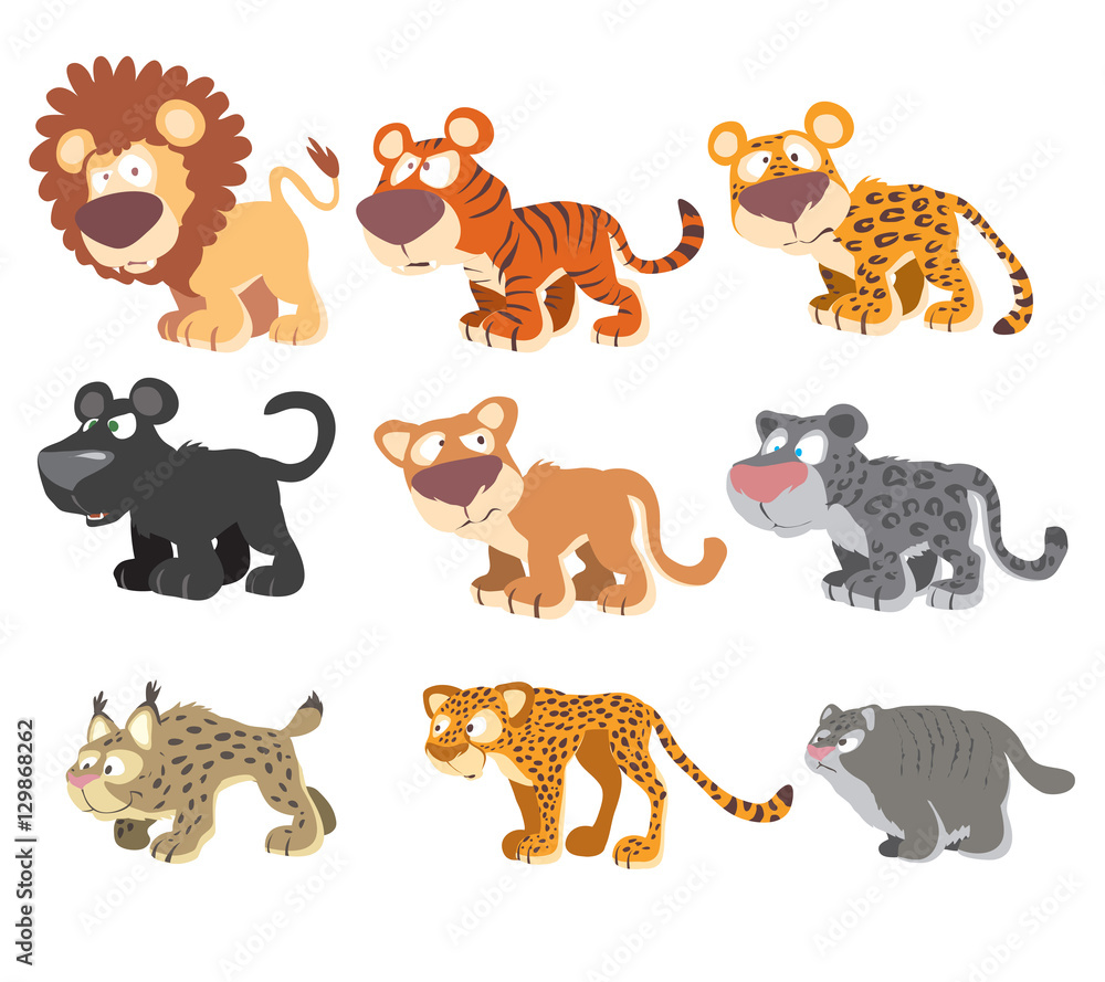 Big cats set. Cartoon vector illustration Stock Vector | Adobe Stock