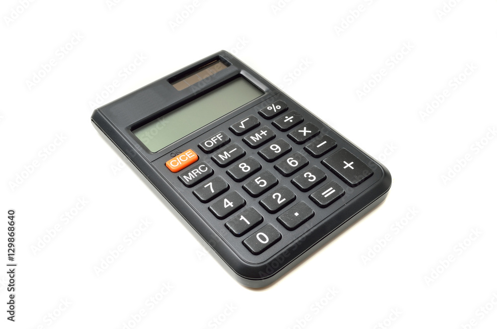 Black calculator isolated on white background