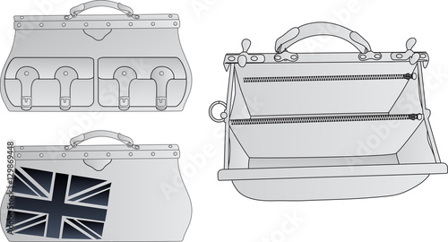 Three black and white valise -  two are closed and one is open unbuttoned