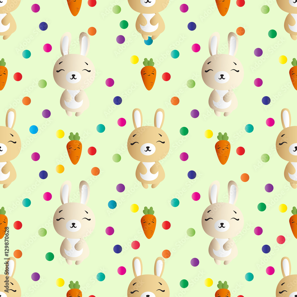 seamless pattern with smiling brown bunnies and orange carrots on a green background seamless pattern with smiling brown bunnies and orange carrots on a green background
