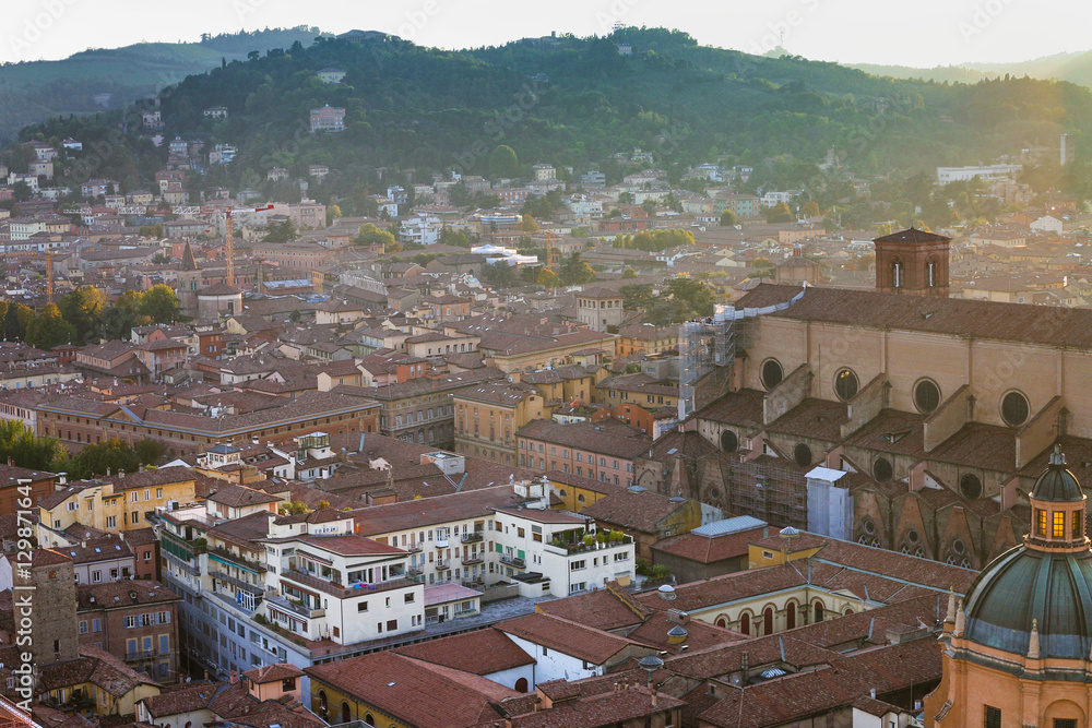 above view of Bologna town from Torre Asinelli