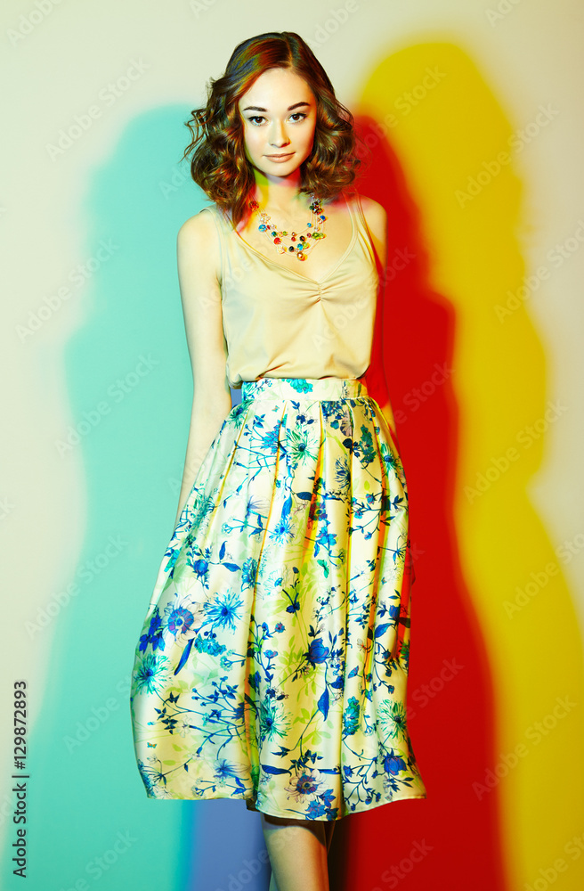 Portrait of young beautiful girl. Fashion photo. Hairstyle. Make up. Vogue Style.