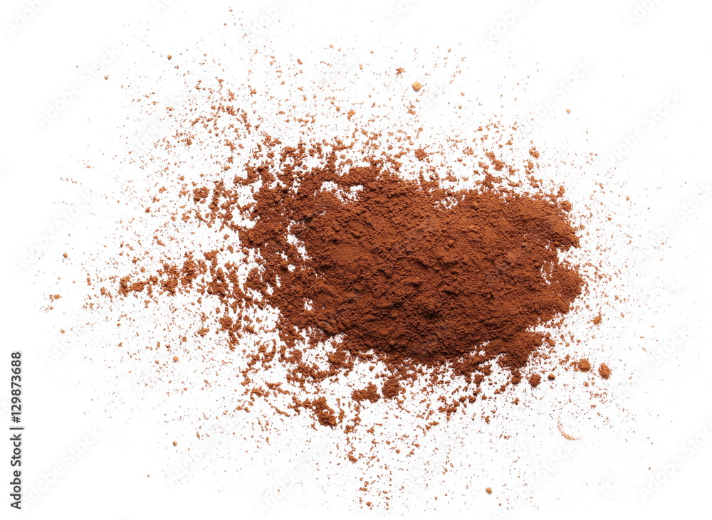 pile cocoa powder isolated on white background pile cocoa powder isolated on white background