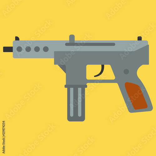 Submachine gun security and military weapon. Metal automatic gun. Criminal and police firearm vector illustration