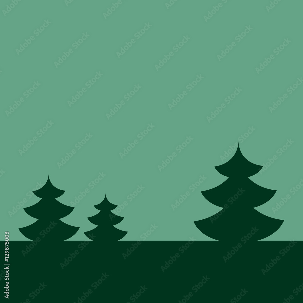 Postcard for Happy New Year. Winter landscape with fir tree. Dark green fir on green background. Vector illustration