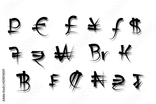Set of main currency black signs. Vector illustration