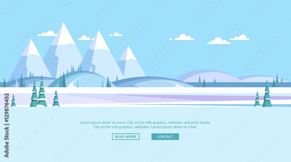 Winter landscape. Background of snow capped mountain and hills. Horizontal layout. Vector illustration. Winter landscape. Background of snow capped mountain and hills. Horizontal layout. Vector illustration.