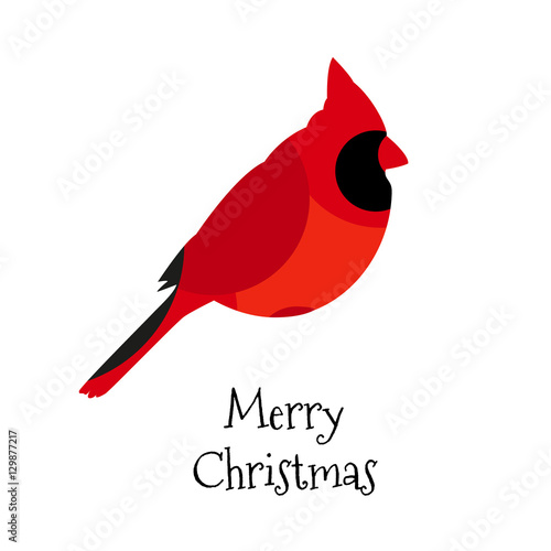 Christmas card with Red cardinal. Vector. Flat design.