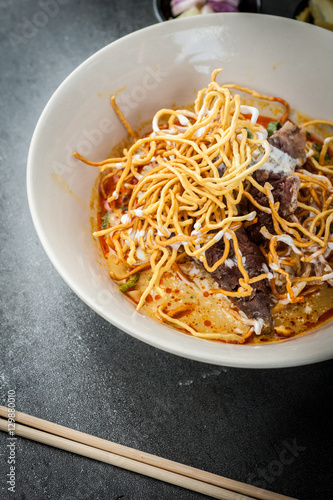 Khao soi, Khao Soi Recipe, Northern Style Curried Noodle Soup with coconut milk, Northern Thai cuisine.
