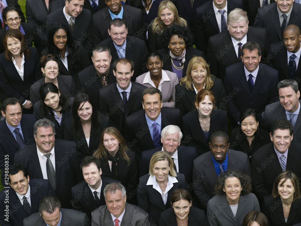 Elevated view of large group of multiethnic business people Elevated view of large group of multiethnic business people