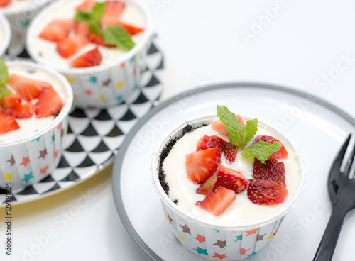 Homemade Strawberry cheesecake,fresh, colorful, and delicious dessert with juicy strawberries,cream cheese