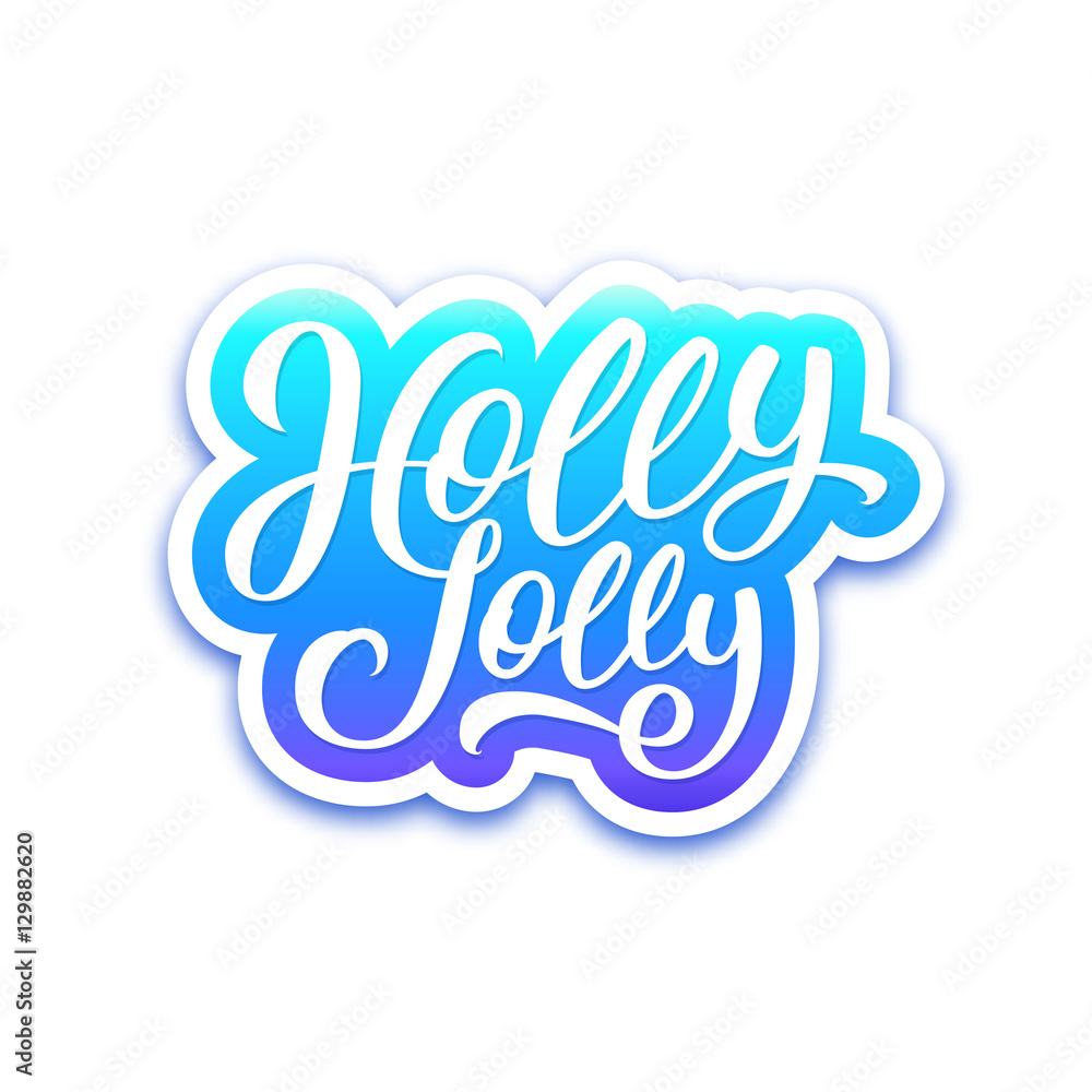 Holly Jolly text on paper label with hand lettering over white background. Sticker or greeting card vector design template for Christmas. Holly Jolly text on paper label with hand lettering over white background. Sticker or greeting card vector design template for Christmas.