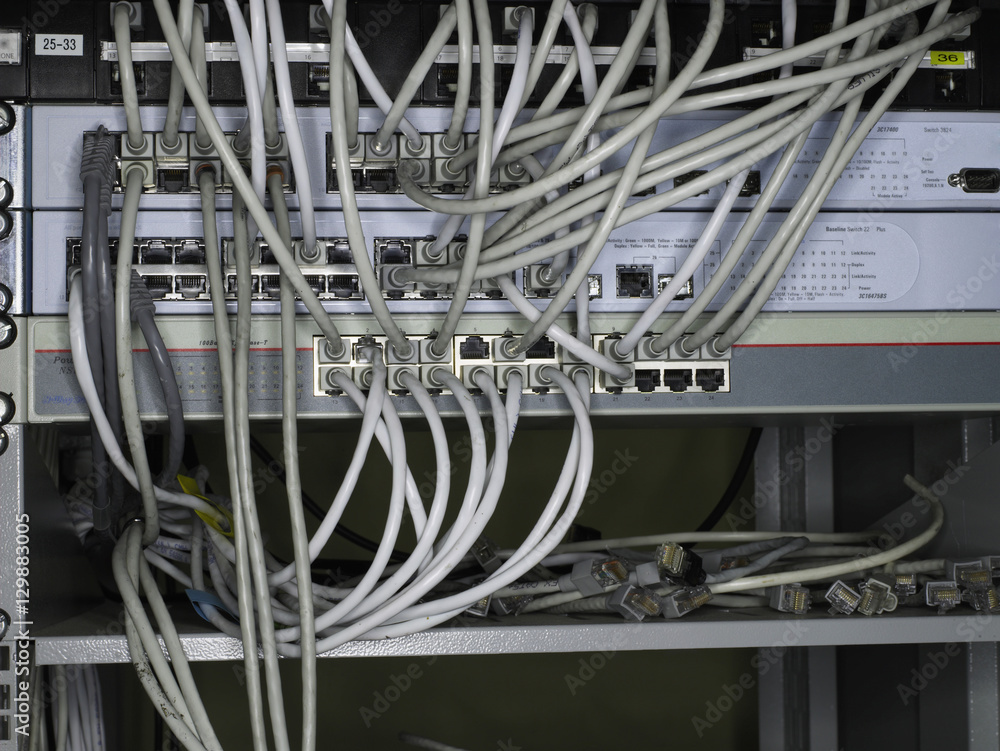 Closeup of network cables connecting network switches Closeup of network cables connecting network switches