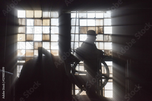 worker, window and factory