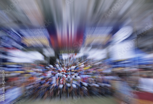 Zoom effect of bicyclists riding in bicycle race 