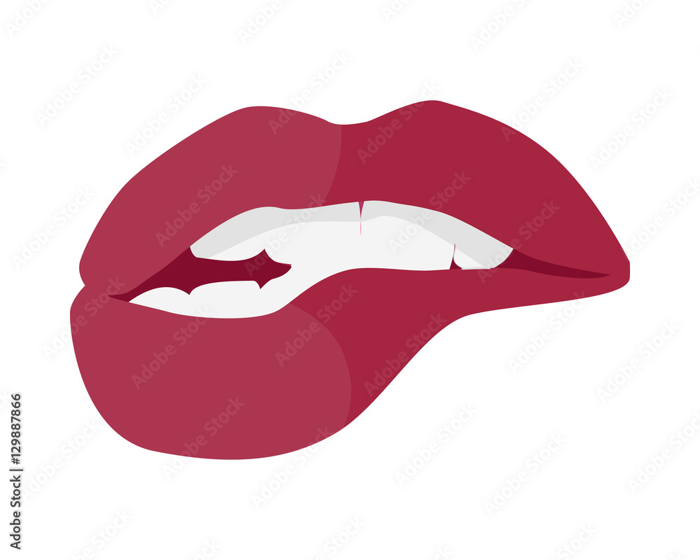 Open Mouth with Red Lips Biting. Smile with Tooth Open Mouth with Red Lips Biting. Smile with Tooth