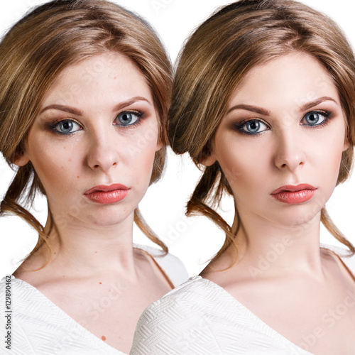 Comparison portrait of young woman photo