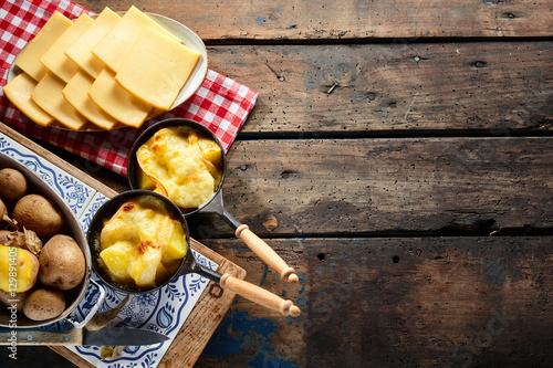 Delicious traditional Swiss melted raclette cheese