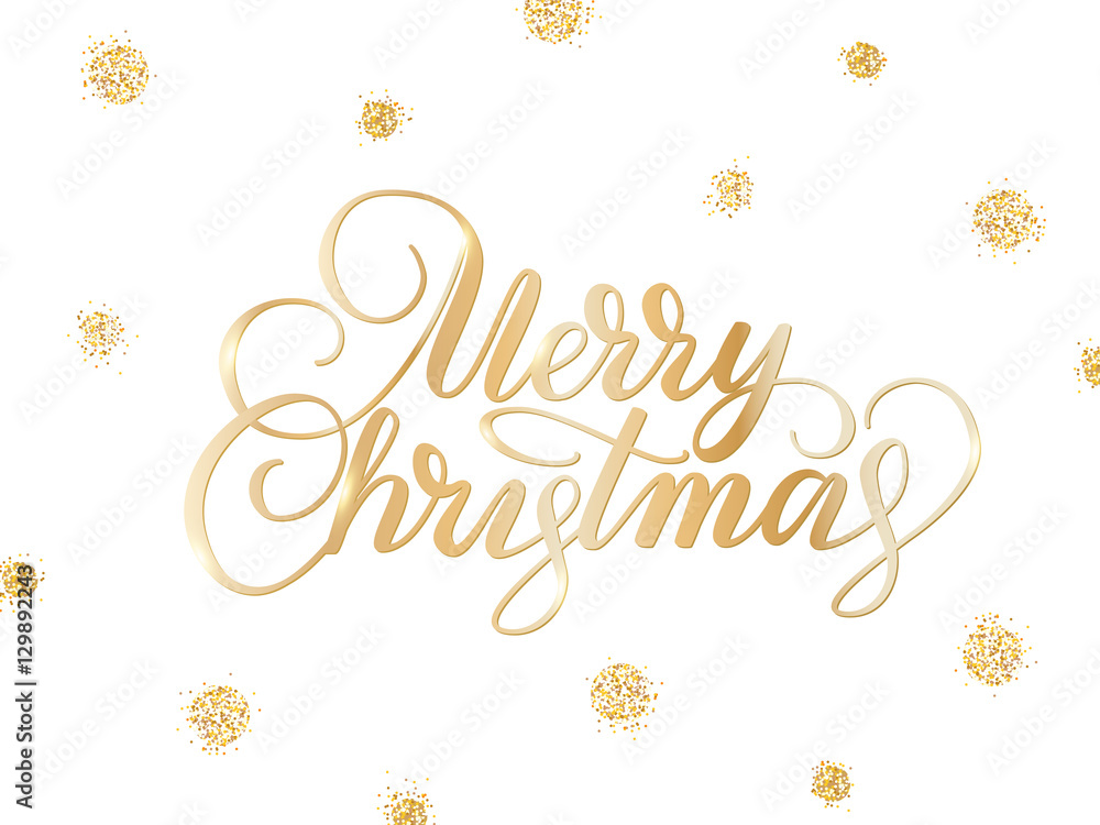 Merry christmas card with hand drawn lettering and golden glitte Merry christmas card with hand drawn lettering and golden glitte