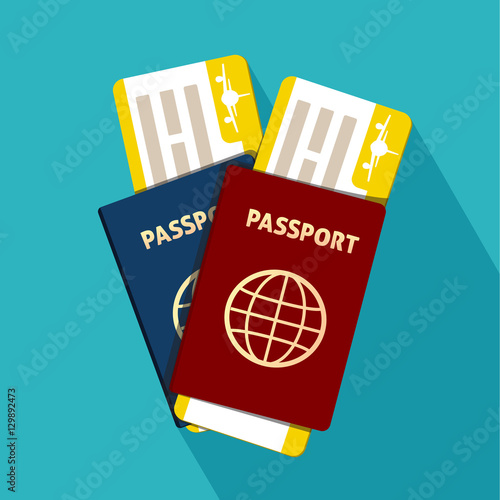 Passport with tickets flat icon isolated. International . Vector illustration.