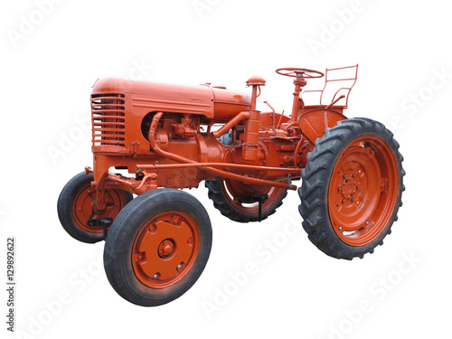 Abstract red old tractor isolated over white