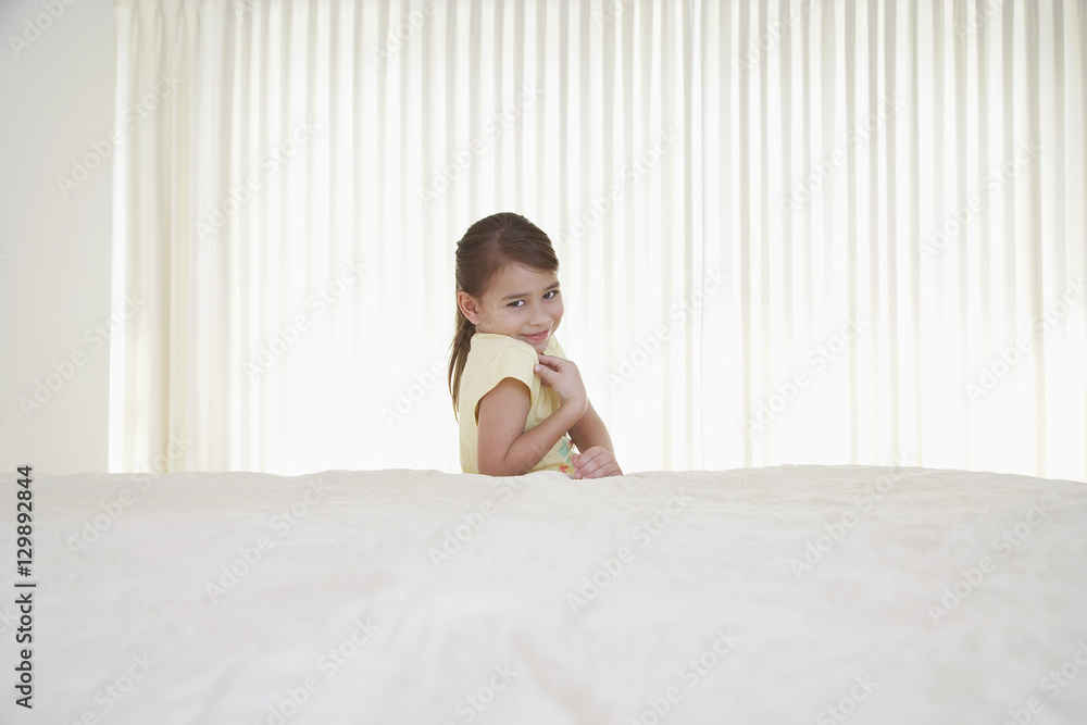 Portrait of happy little girl in bedroom Portrait of happy little girl in bedroom