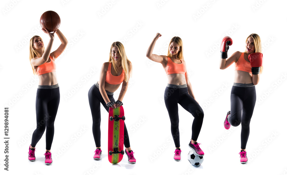 Fototapeta premium Girl holding a soccer ball and making strong gesture