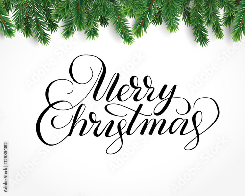 Card with Merry christmas text and fir-tree branches  vector illustration