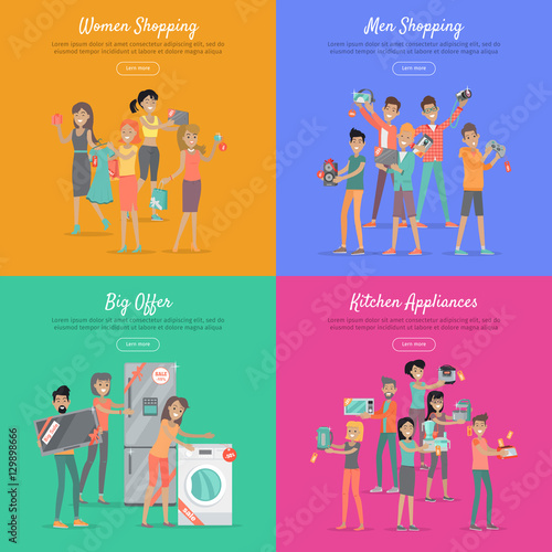 Shopping on Sale Flat Vector Web Banners Set