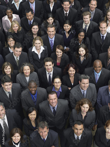 Photography Elevated view of large group of multiethnic business people